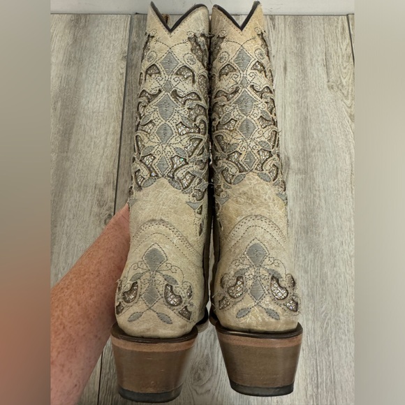 Corral Teen’s white glittered inlay snip toe cowboy boot - Picture 8 of 8